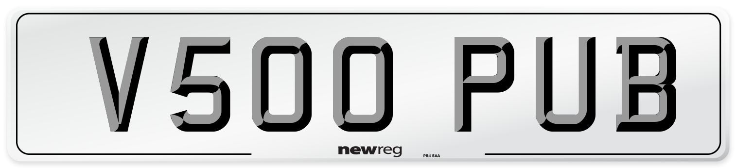 V500 PUB Number Plate from New Reg